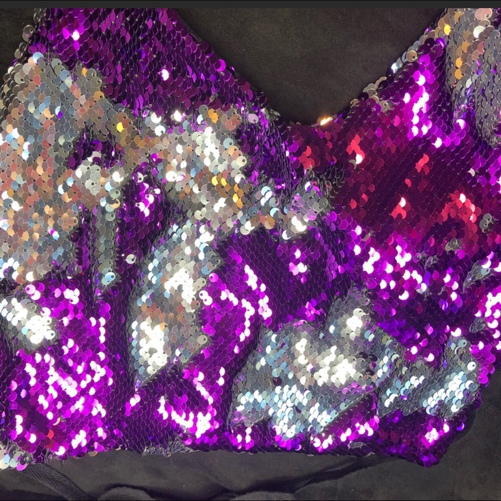 Purple and silver reversible sequin rave outfit